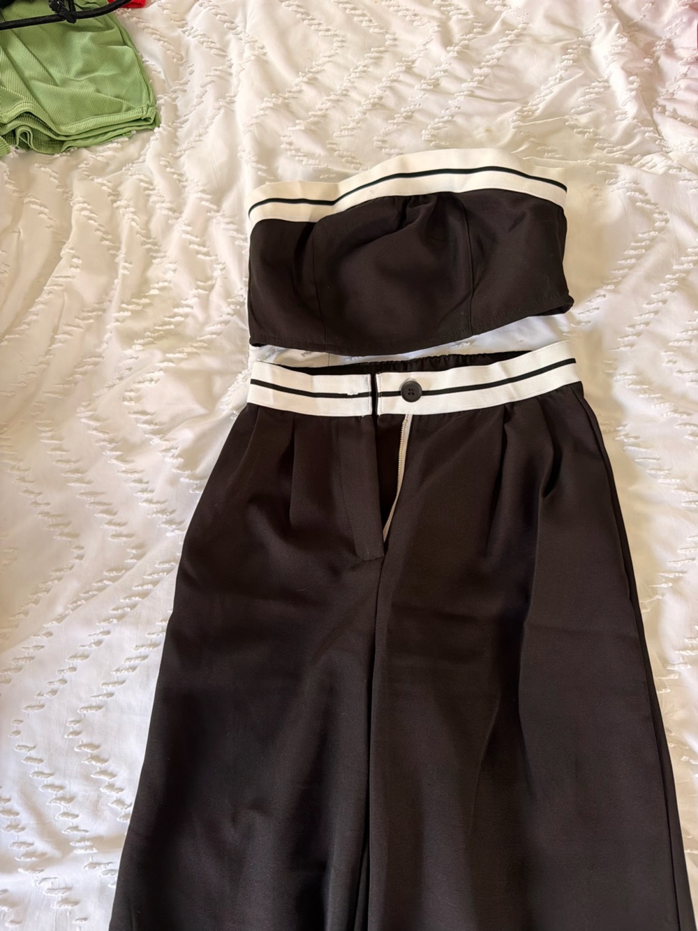 Black High-Waist Wide Leg Pants with White Stripe Detail